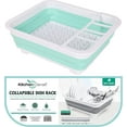 thumbnail image 3 of J&V TEXTILES Collapsible Dish Drying Rack - Popup for Easy Storage, Drain Water Directly into The Sink, Room for Eight Large Plates, Sectional Cutlery and Utensil Compartment, Compact Blue, 3 of 7