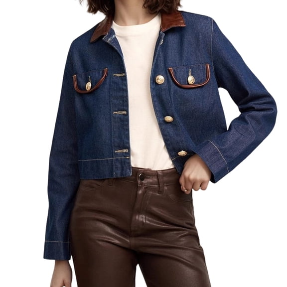 Cropped Jean Jacket for Women Long Sleeve Button Down Cropped Denim Jacket for Women Trendy S