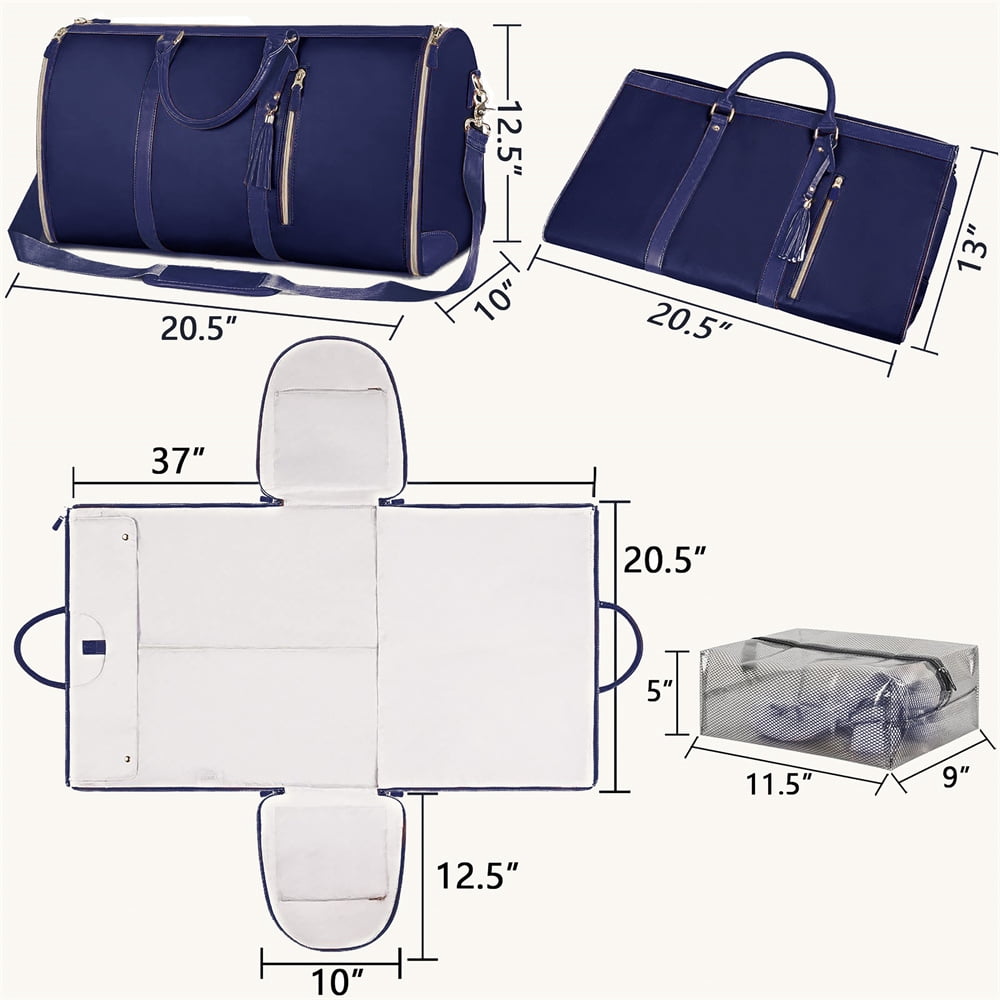 3 In 1 Convertible Garment Bags For Travel, Suits Dress Hanging Bags For Men Women, With Shoe Pouch Business Bag Weekend Bag,Blue