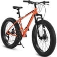26" Fat Tire Mountain Bike,Shimano 21-Speed Front Suspension Urban & Trail Bicycle with Dual Disc Brakes,Orange