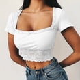 thumbnail image 4 of MuZeFu Oktoberfest Outfits Women Sexy&nbsp; Women's Fashion Casual Solid Color Lace Splicing Sexy Short Square Neck Top, 4 of 9