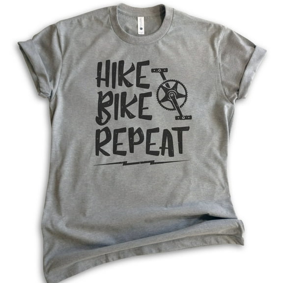 Hike Bike Repeat Shirt, Unisex Women's Men's Shirt, Hike Shirt, Hiker Shirt, Biking Shirt, Bike Shirt, Dark Heather Gray, Medium