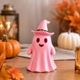 thumbnail image 4 of Light-Up Pink Ghost Figurine with Witch Hat, Resin Halloween Ghost Statue, Cute Desktop Ornament for Shelf Mantel Gothic Home Decor, 4 of 5