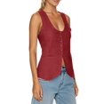 thumbnail image 4 of Summer Scoop Neckline Women Solid Slim Fit Button Down Vest Waistcoat Tops, 4 of 8