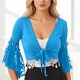 thumbnail image 2 of GJSYRH Womens 3/4 Sleeve Shrug Sheer Mesh Cardigans Tie Front Cropped Lightweight Bolero Shawl Top for Casual Going Out Sky Blue S, 2 of 6