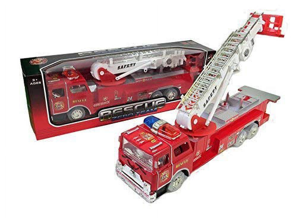 USToyOutlet Heroes To The Rescue Fire Engine Truck with Extending Ladder & Lights & Siren Sounds Bump & Go Action - Red