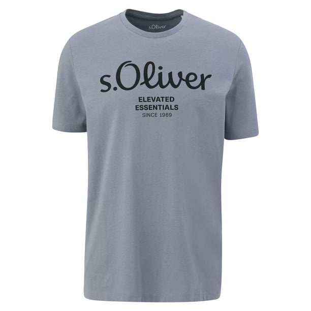 s.Oliver Camiseta hombre - Basic, estampado logo, cuello redondo, algodón Gris claro L (Large)