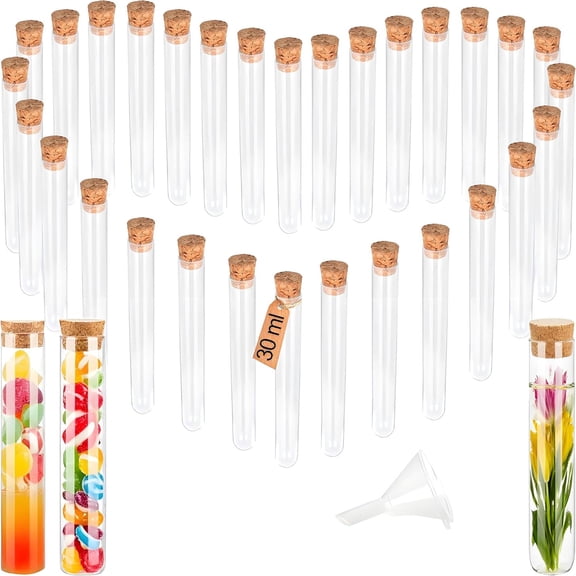 30Pcs Clear Glass Test Tubes with Cork Stoppers,22x120mm 30ml, Good Seal for Candy, Beads ,Powder, Spice Storage,DIY Decoration, Plant Growing.