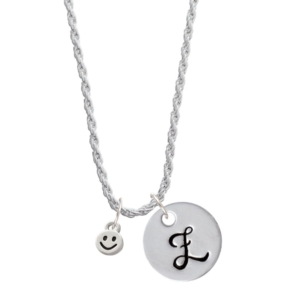 Delight Jewelry Silvertone Mini Smiley Face Silvertone Script Initial Disc - Z - Charm Necklace, 20"+3"