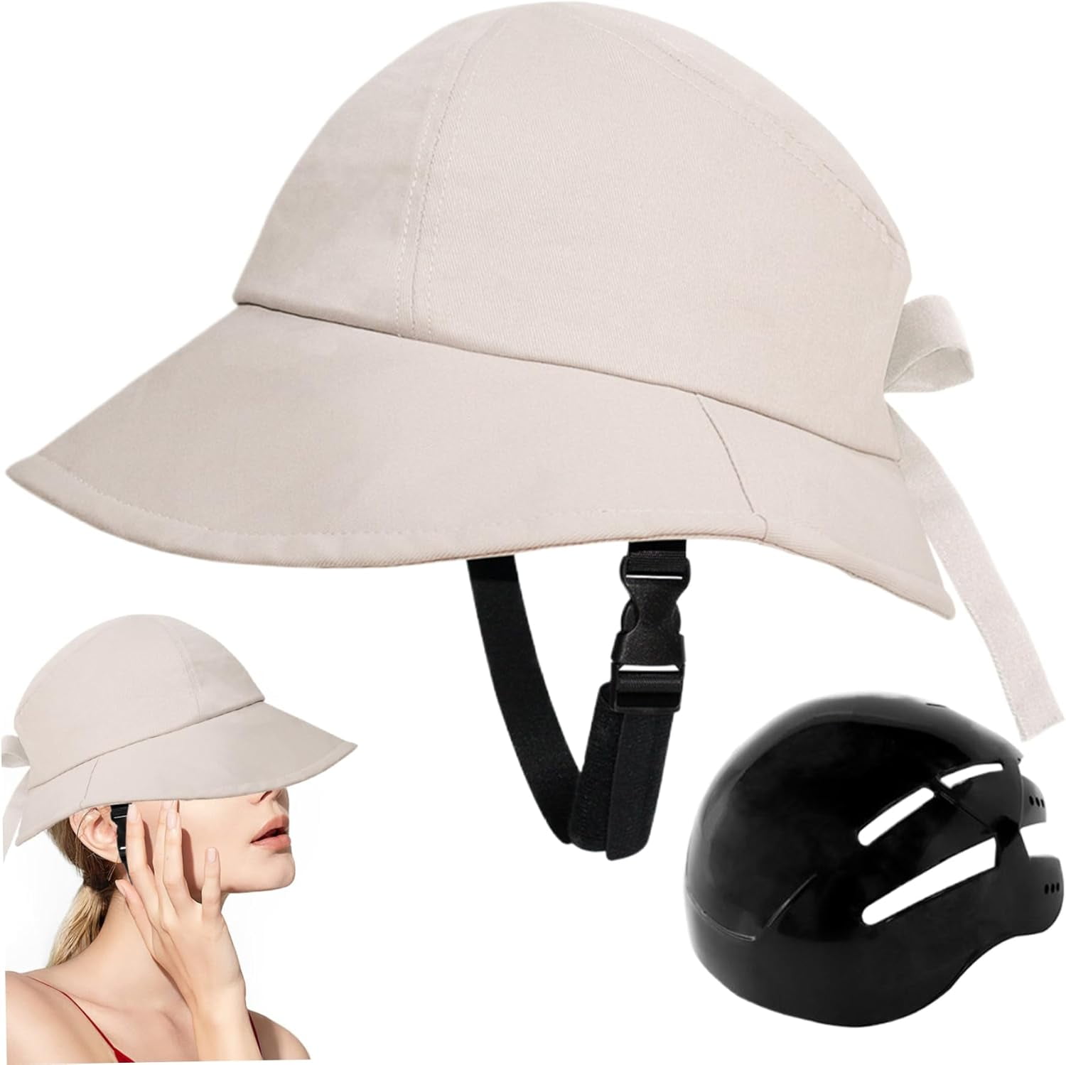 Bicycle Helmet with Wide Brim UV Sun Hat Adjustable Strap for Women Unisex Cycling Riding Safety