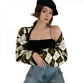 thumbnail image 2 of EIMELI Manteau Pull à Carreaux pour Femmes Automne Hiver Rétro Ample Court Cardigan Tricoté Mode Urbaine Style Coréen, 2 of 6