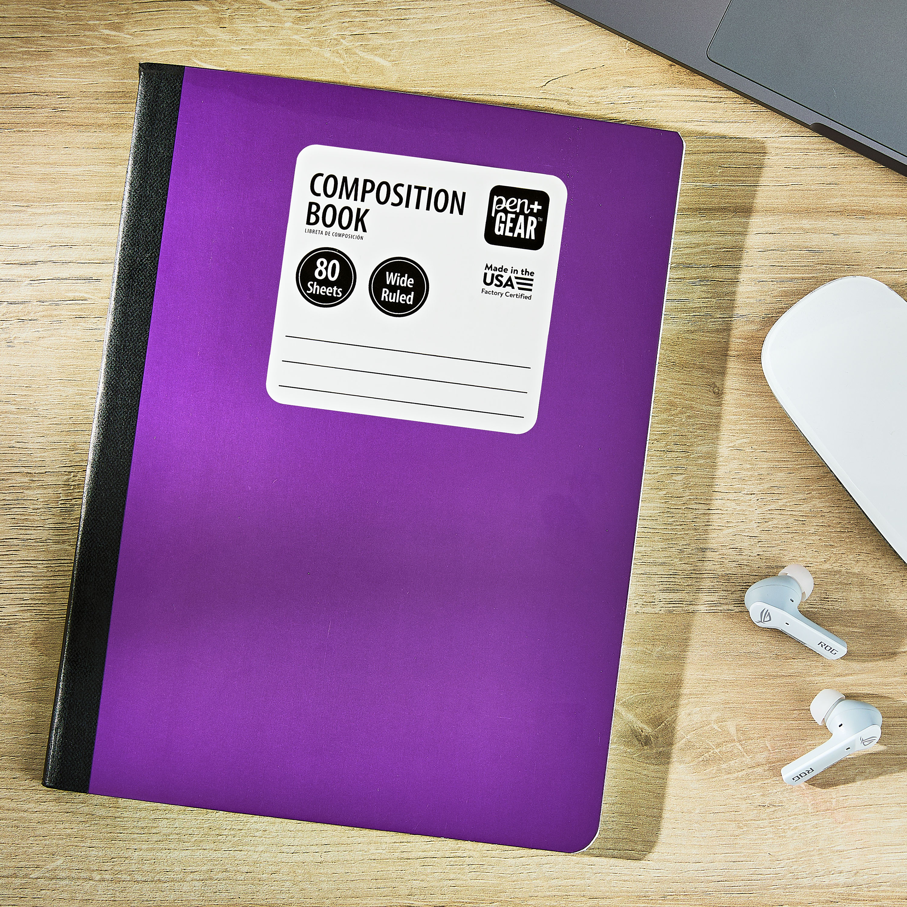 Cuaderno de composición Pen+Gear con regla ancha, 7.5" x 9.75", morado, 80 hojas, nuevo 2