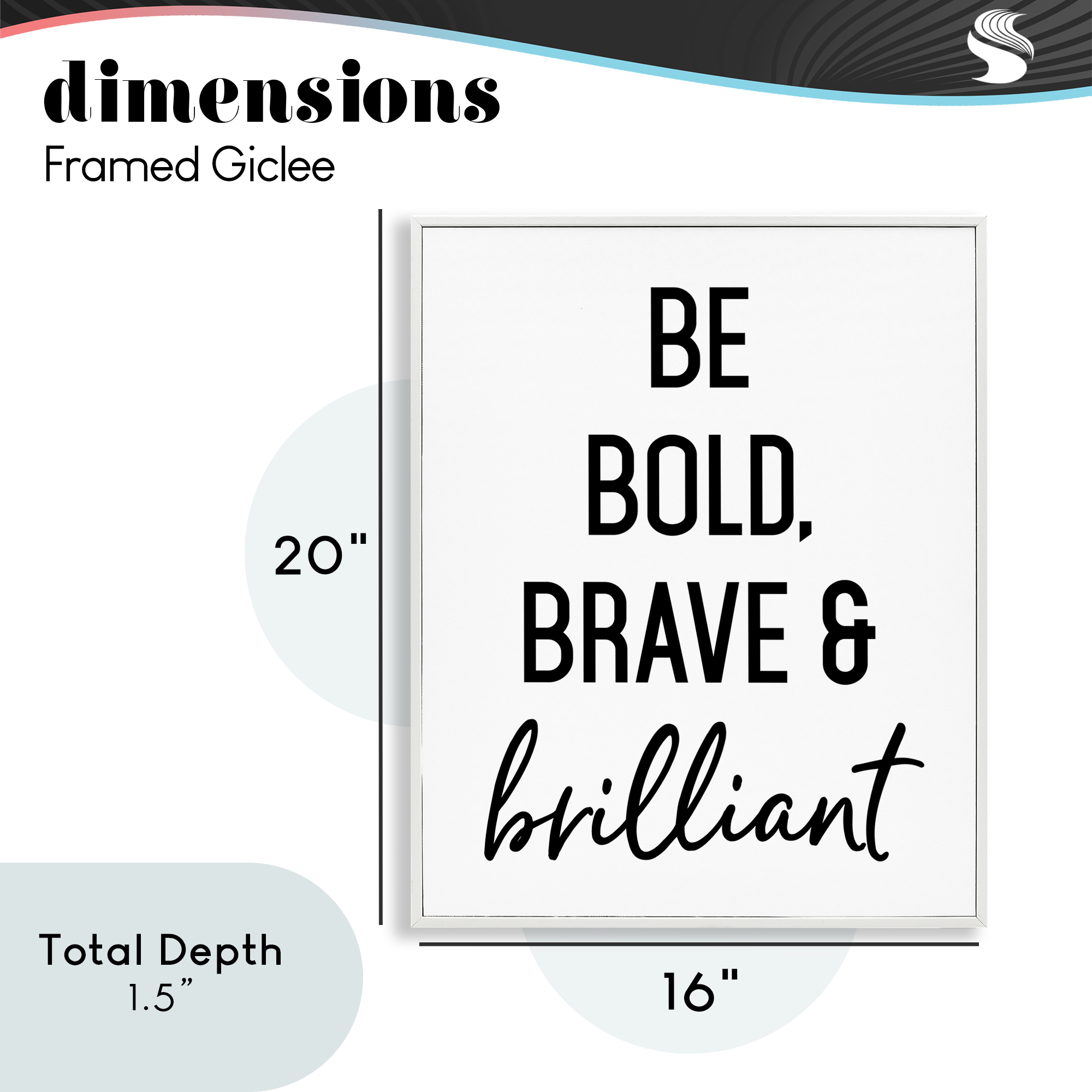 Bold Brave & Brilliant White Framed Giclee Art, design by Lettered and Lined