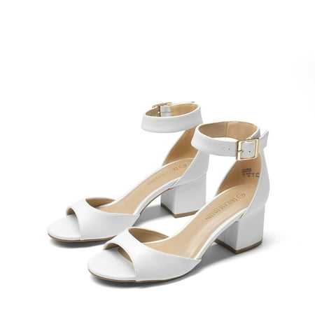 

BURUDANI Women s Low Block Chunky Pumps Shoes Ladies Dress Heel Sandals WHITE/PU Size 8.5