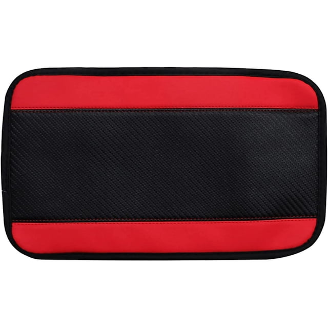 LAICAIW Four Seasons Universal Armrest Box Mat, Carbon Fiber Leather Embossing, Waterproof Armrest Cover Center Console Mat, Car Armrest Seat Cover (Red)