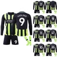 thumbnail image 2 of GZSL 2425 Striped Green Soccer Jersey - Long Sleeve, #9 HAALAND UK Away Game Soccer Jersey for Soccer Sports Essentials, Kid 3-Piece Set for a New Visual Experience, #9/28, 2 of 7