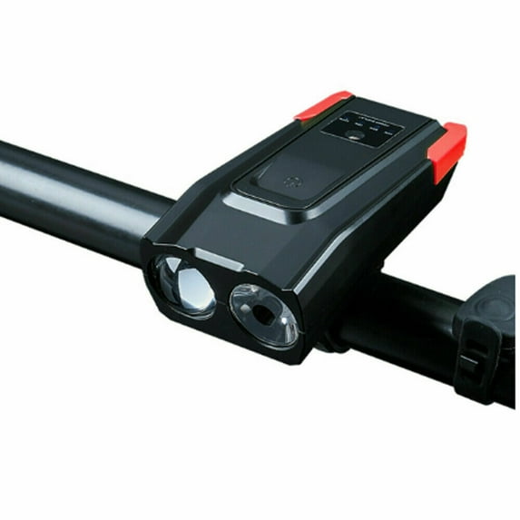 USB Rechargeable LED Bicycle Headlight Bike Head Light Front Lamp Cycling + Horn (black/red)