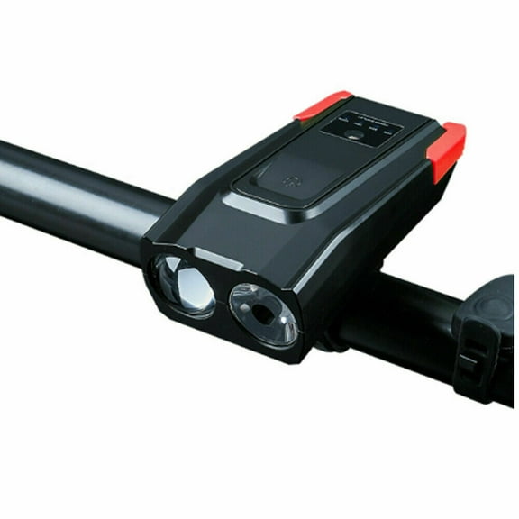 USB Rechargeable LED Bicycle Headlight Bike Head Light Front Lamp Cycling + Horn (black/red)