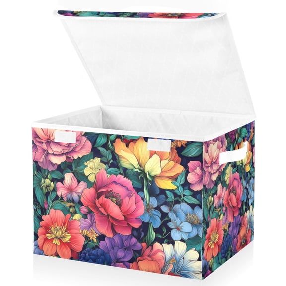 Yayeee Collapsible Cube Storage Bin with Lid Fabric Closet Decorative Basket with Handles, Ethereal Floral Harmony