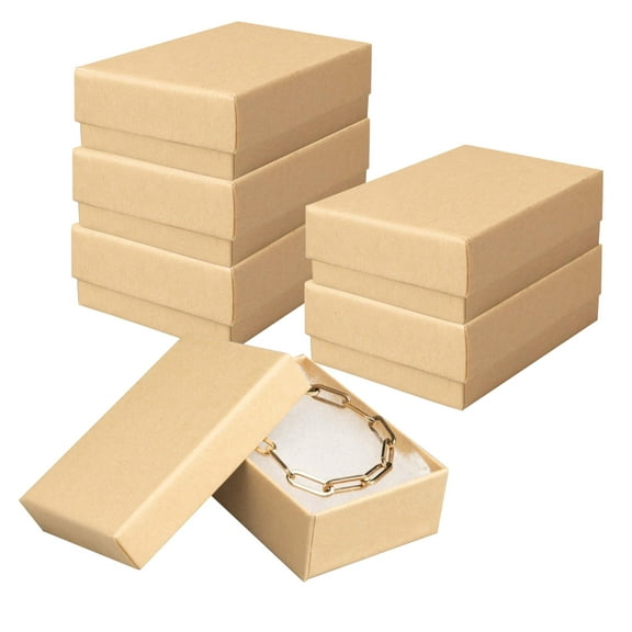 Prestige & Fancy Luxury Kraft Jewelry Boxes, Cotton-Filled Cardboard Gift Boxes with Lids for Bracelets, Necklaces, and Small Accessories, 3.05 x 2.10 x 1 in, 6-Pack