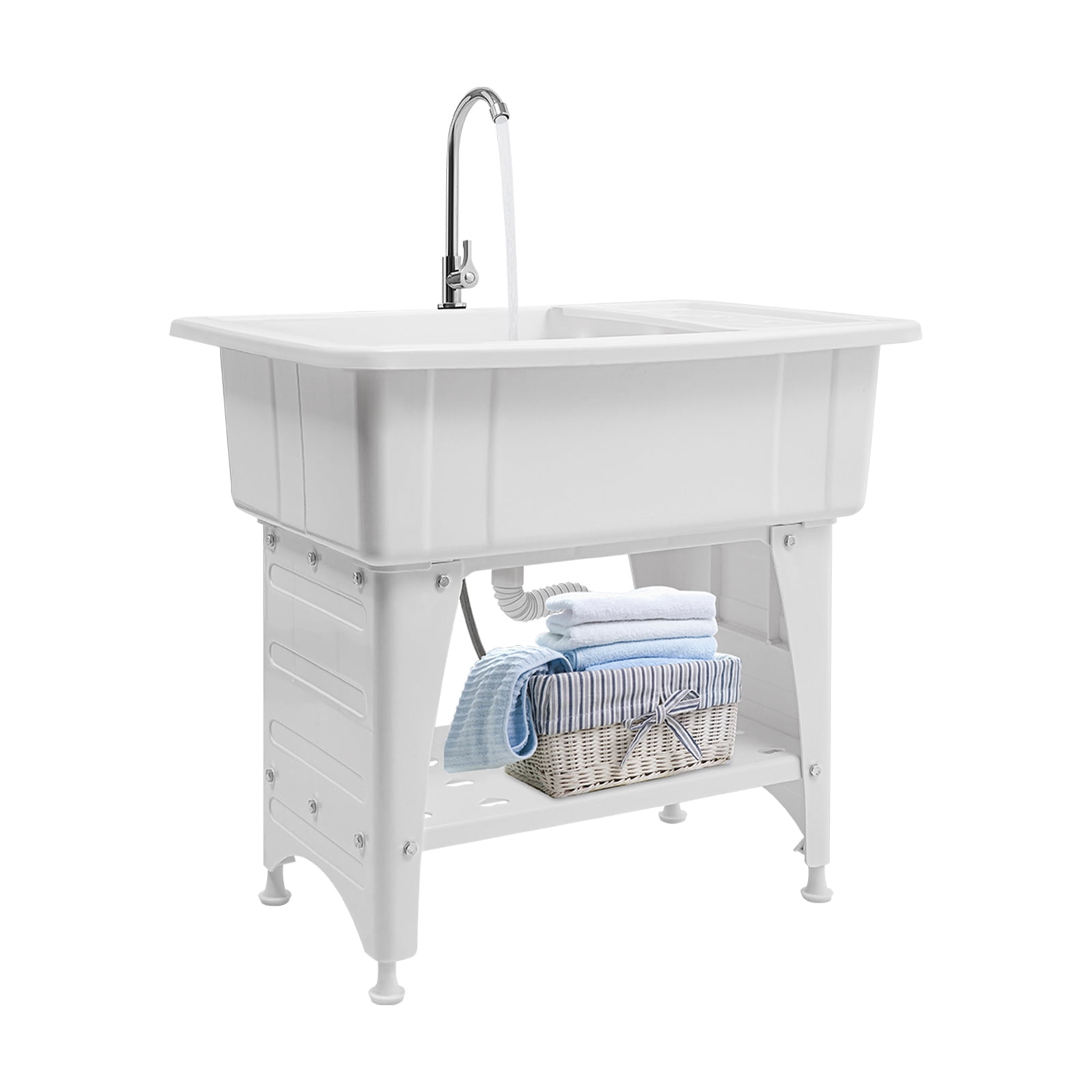 Utility Laundry Sink with Faucet Freestanding 82x57cm Wash Basin & Drainboard for Kitchen, Garage, RV