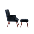 thumbnail image 4 of Accent Chair with Ottoman, Modern Velvet Button Tufted Wingback Lounge Chair Armchair with Footrest, Upholstered Single Sofa Leisure Chair Reading Chair with Solid Wood Legs for Bedroom, Black, 4 of 7