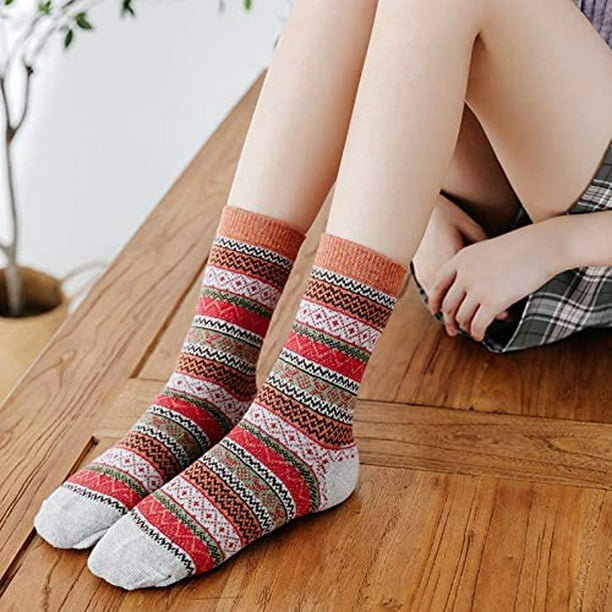 jovati 5 Pack Womens Socks Vintage Winter Soft Warm Cold Knit Wool Socks