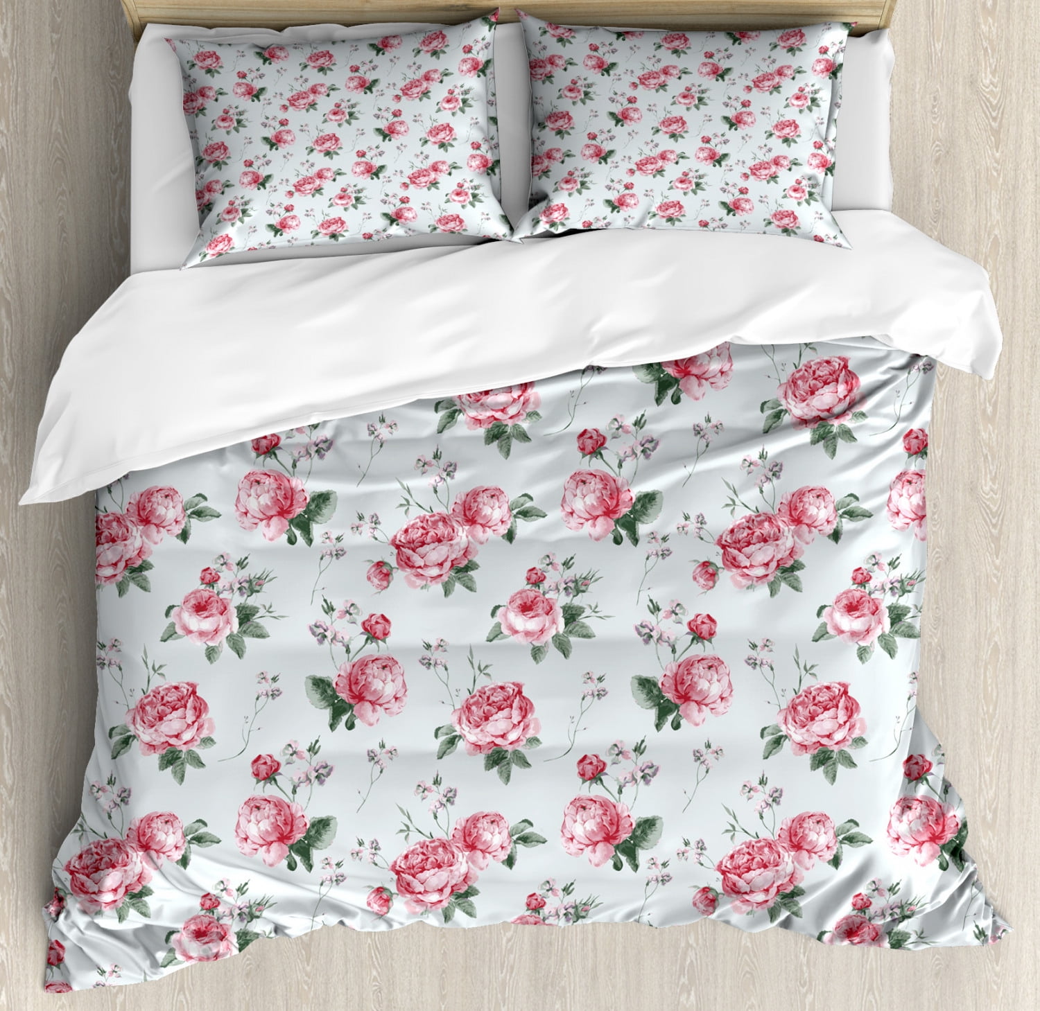 Shabby Chic Duvet Cover Set King Size, Romantic Spring Summer Flowers