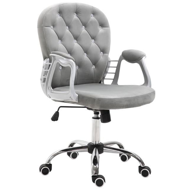 Grey Velvet Office Chair with Adjustable Height & Tufted Back - Comfortable Computer Desk Task Chair for Home Office & Workspace (23.4" x 23.8" x 40.6")