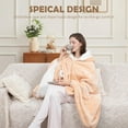 thumbnail image 3 of Wearable Heated Throw Blanket, Electric Heated Wrap Poncho Shawl & Hoodies with Pockets, 7 Heating Levels & 4 Hours Time Settings, Machine Washable with ETL Certification 40" x 70", Beige, 3 of 6