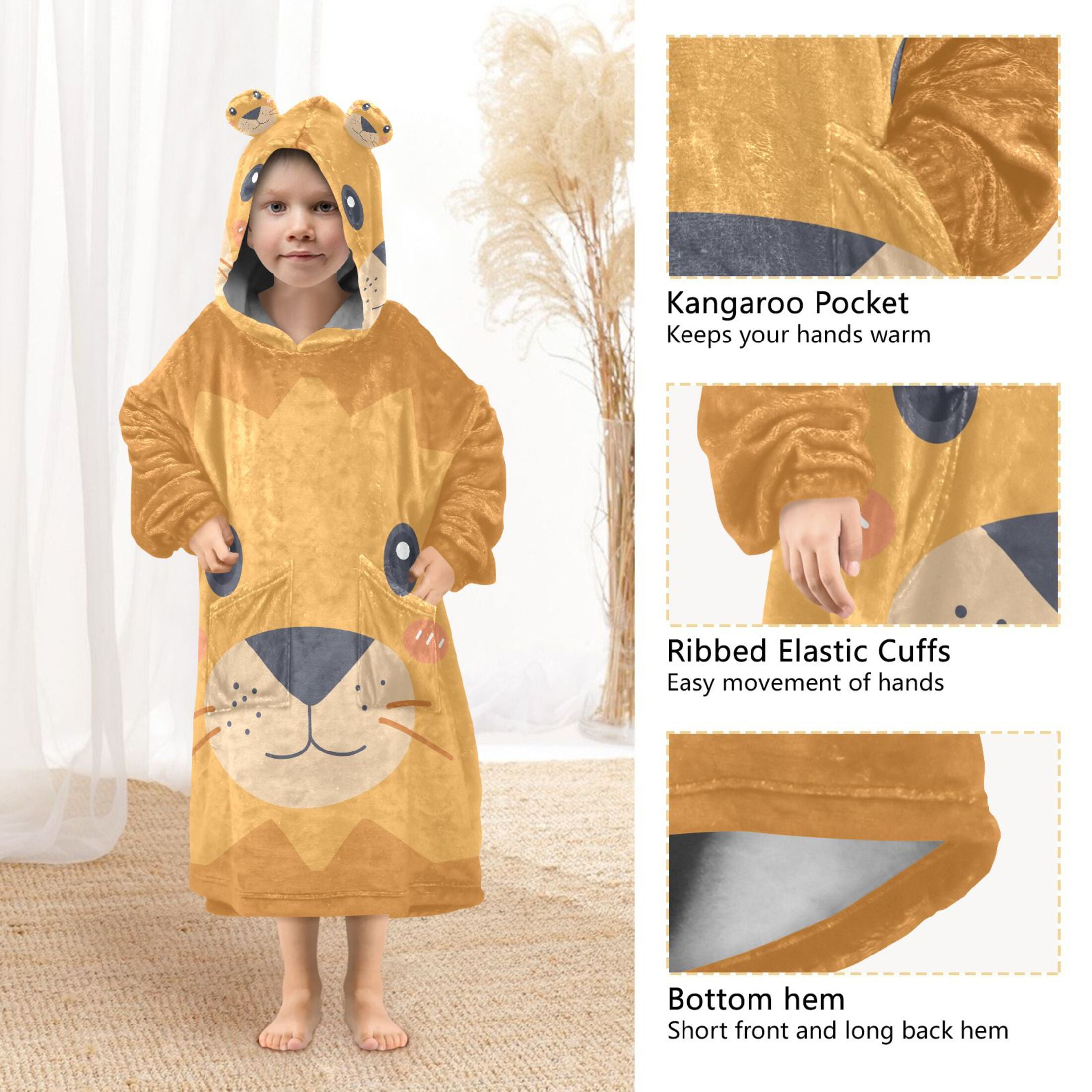 joogoo Wearable Blanket Hoodie Funny Lion Face for Flannel Sherpa Pocket 3-14 YR S