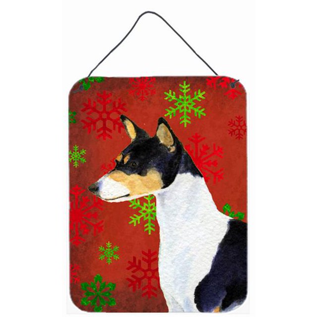 Carolines Treasures SS4721DS1216 Basenji Flocons de Neige Rouges et Verts Impressions Murales Ou de Porte en Métal Aluminium pour Noël