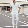 thumbnail image 2 of HBGVBA Men Fashion 2 Piece Outfit Solid Color Knit Short Sleeve V-Neck T-Shirt Cargo Long Pants Set, 2 of 5