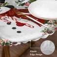 thumbnail image 3 of Grey Christmas Snowman Round Tablecloth, Fitted Table Cover with Elastic for 55"-60" Round Tables, Xmas Snowflake Elk Tree Balls Table Cloth Outdoor Indoor Dinning Party Waterproof Tablecloths, 3 of 7