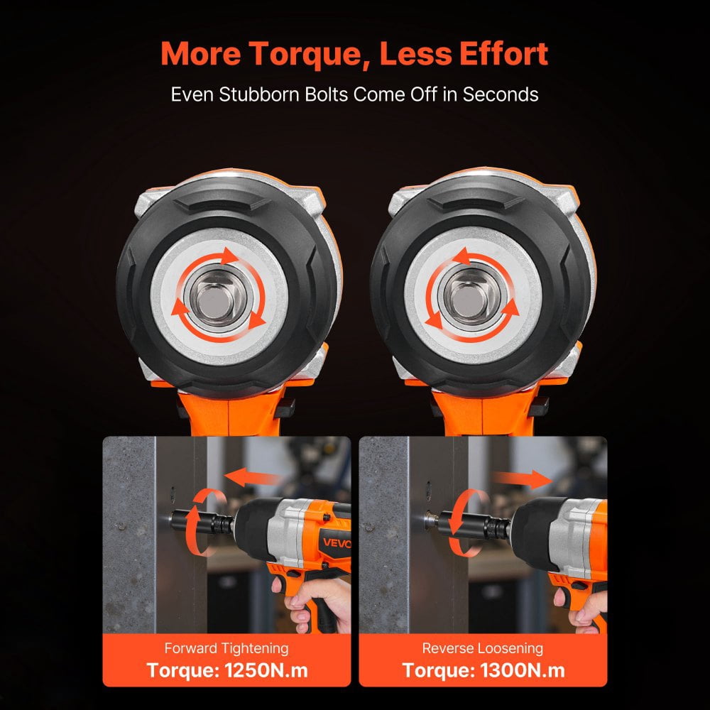 20V Cordless Impact Wrench 1/2", 1300Nm High Torque Brushless Motor, 2×4Ah Batteries, Charger, 5 Sockets, Belt Clip