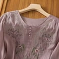 thumbnail image 4 of MIXUE Womens Summer Tops Solid Color Floral Embroidered Round Neck Long Sleeve Fashion Casual Shirts For Women Tshirts Outwear,Purple,XXXL, 4 of 6