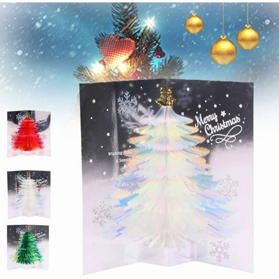 3D Christmas Handmade Cards, 3D Tree Pop up Cards, Merry Christmas Card, Holiday Xmas Greeting Blessing Card, Glitter Tree Envelopes, Festive Postcards Greeting Decoration