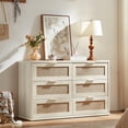 thumbnail image 6 of LEYAOYAO Rattan Bedroom Furniture Set of 3, 5 Drawer Dresser, 6 Drawer Dresser and 1 Drawer Nightstand with Charging Station, Grey White, 6 of 7