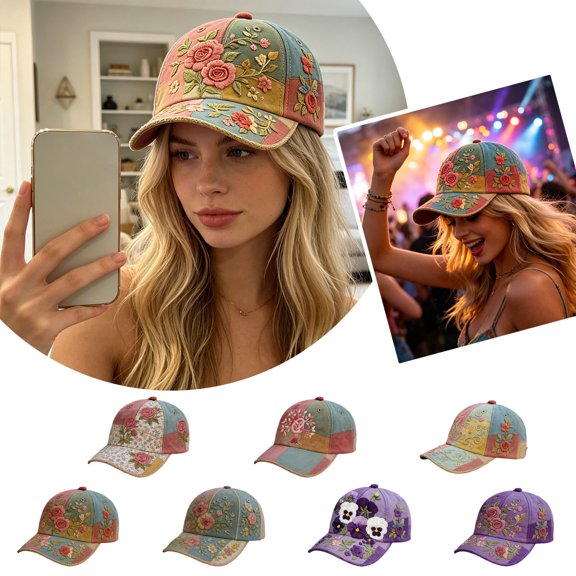 YYDENG Vintage Floral Print Adjustable Baseball Cap Lightweight Breathable Soft Fabric Vintage Patchwork Sun Hat Multi Floral Color Options For Outdoor Gardening Beach Travel Daily Street Headwear