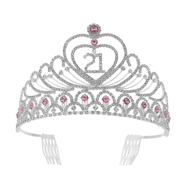 EeaseCA Birthday Party Rhinestone Crystal Tiara Crown Sweet 21 Birthday Tiara (Pink)
