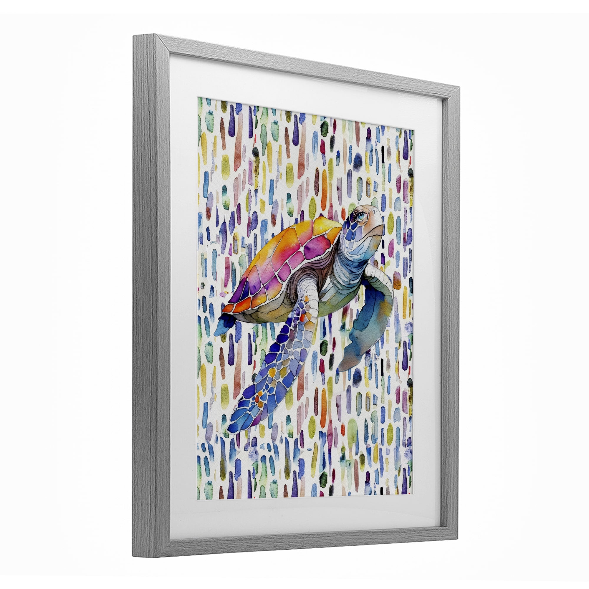 Stupell Industries Turtle on Colorful Dots Gray Framed Print Under Glass, design by Shelly Craig