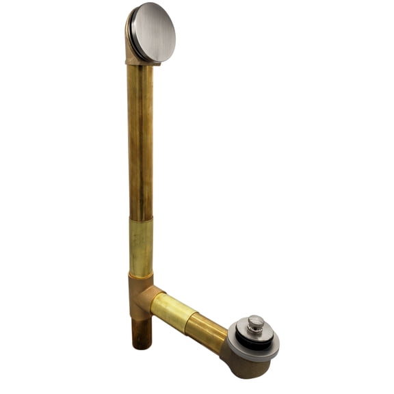 Westbrass 79417SWH-20 19" Solder-In Brass Bathtub Assembly with Twist & Close Drain and No-Hole Overflow Faceplate, Stainless Steel