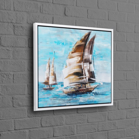 Floating Frame Landscape Artwork Featuring a Modern Sailboat Poster With 3D Boat Canvas Art Ideal for Enhancing Living Room Wall Decor