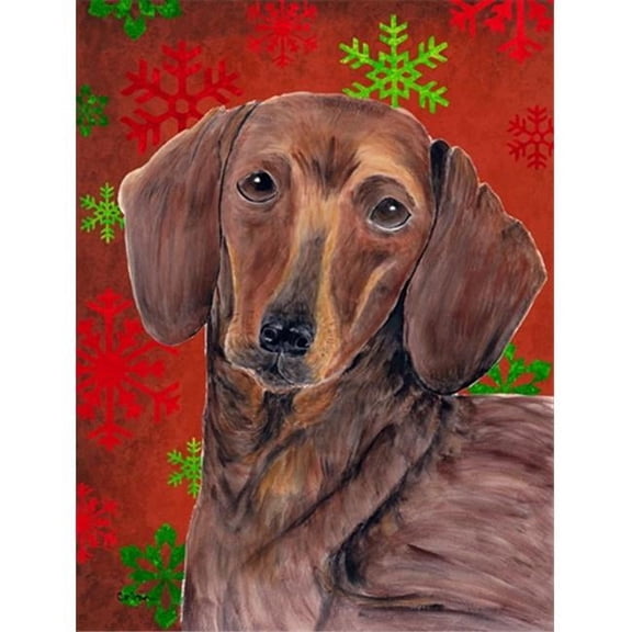 11 x 15 in. Dachshund Red and Green Snowflakes Holiday Christmas Garden Size Flag