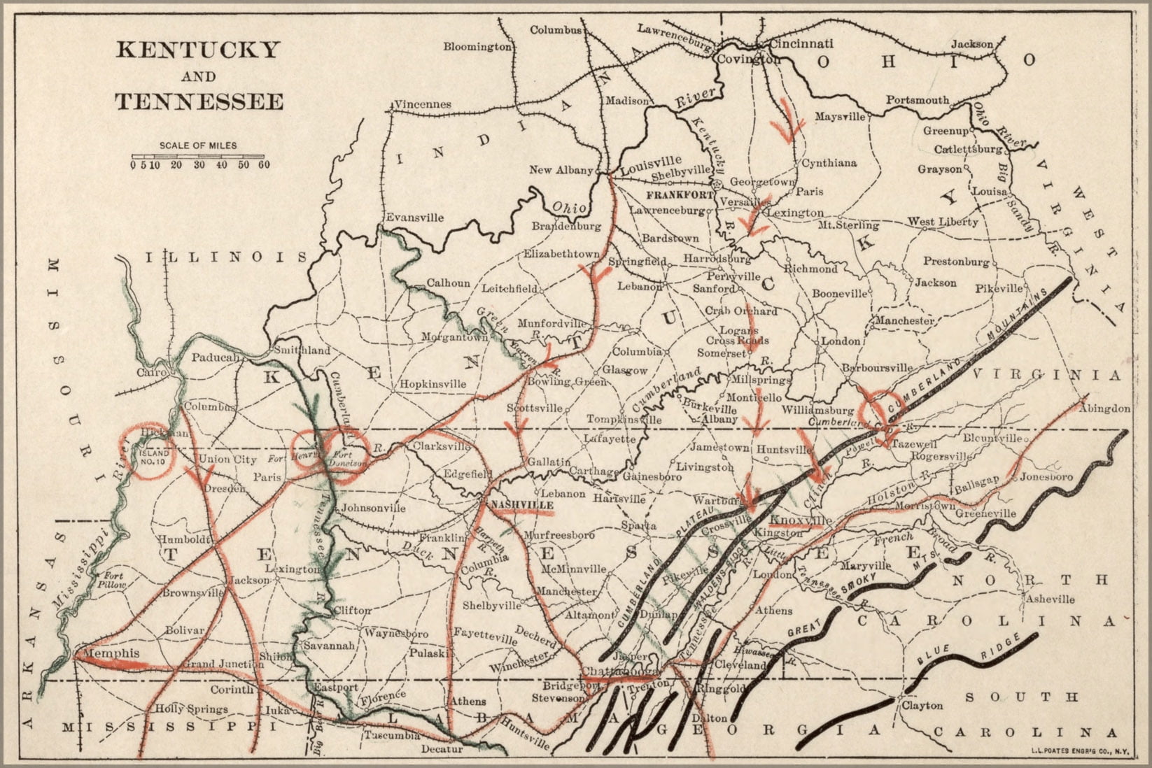 24"x36" Gallery Poster, map of civil war in Kentucky & Tennessee