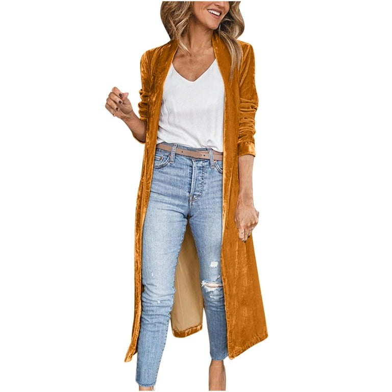jsaierl Women's Long Velvet Cardigan Jacket Lapel Collar jsaierl Women's Long Velvet Cardigan Jacket Lapel Collar