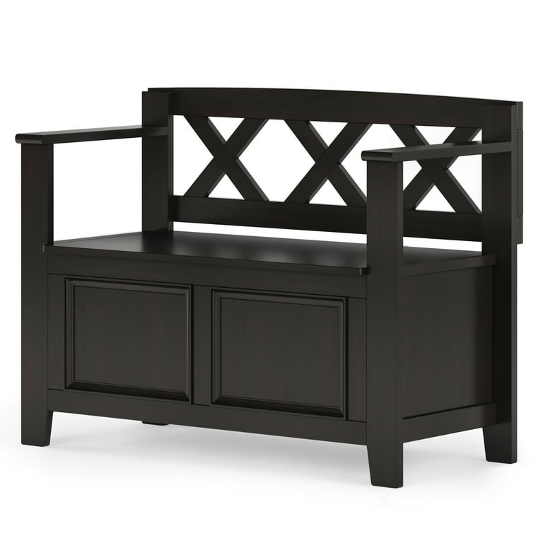 Simpli Home Amherst SOLID WOOD 36 inch Wide Transitional Small Entryway Storage Bench in Hickory Brown