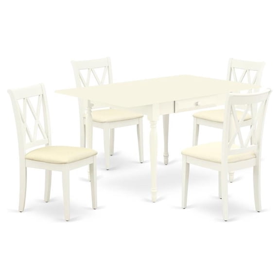 East West Furniture Monza 5-piece Wood Dining Set with Linen Seat in White