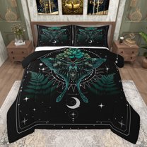 Feelyou Hippie Green Butterfly Full Size Comforter Sets, Bohemian Star Moon Bedding Comforter Set, Teens Kids Boys Girls Reversible Bedding Sets, Super Cozy Room Decor, 3pcs