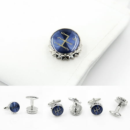 - HiCoup Men's Business Cufflinks Silver Plated Gear Pattern Stop Back Clothes Cuff Links